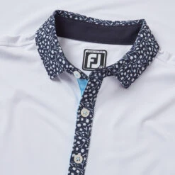 FootJoy Tossed Tulip Trim Pique Golf Polo Shirt 6 FootJoy Tossed Tulip Trim Pique Golf Polo Shirt -Golf Promotion Store FootJoy SS23 Tossed Tulip Trim Pique Polo Shirt 80024 SHFOO230 S White Navy Detail