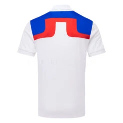 J.Lindeberg Jeff Golf Polo Shirt -Golf Promotion Store J.Lindeberg SS23 Jeff Regular Fit Polo GMJT07620 0000 SHLIN181 WhiteLapis BlueFiery Red Back