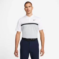 Nike Dry Victory Colourblock Golf Polo Shirt -Golf Promotion Store Nike SS22 Dry Victory Colourblock Golf Polo Shirt DH0845 100 M White Lt Smoke Grey Black model 1