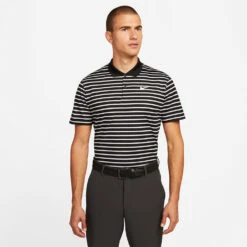 Nike Dry Victory Stripe Golf Polo Shirt -Golf Promotion Store Nike SS22 Dry Victory Stripe Golf Polo Shirt DH0829 010 M Black White model 1