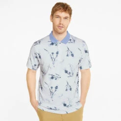 Puma MATTR Lowlands Golf Polo Shirt -Golf Promotion Store Puma AW22 Matte Lowlands Polo 535453 02 SHPUM637 Bright White Lavendar Pop S Model 1