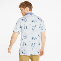 Puma MATTR Lowlands Golf Polo Shirt -Golf Promotion Store Puma AW22 Matte Lowlands Polo 535453 02 SHPUM637 Bright White Lavendar Pop S Model 3