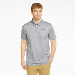 Puma Cloudspun Leaflet Golf Polo Shirt -Golf Promotion Store Puma SS22 Cloudspun Leaflet Polo 535445 01 SHPUM652 Quiet Shade Heather Model 1