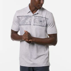TravisMathew Make Camp Golf Polo Shirt -Golf Promotion Store Travis Mathew SS21 Make Camp Golf Polo Shirt 1MW145 Code SHTRA048 Heather Light Grey Model 1